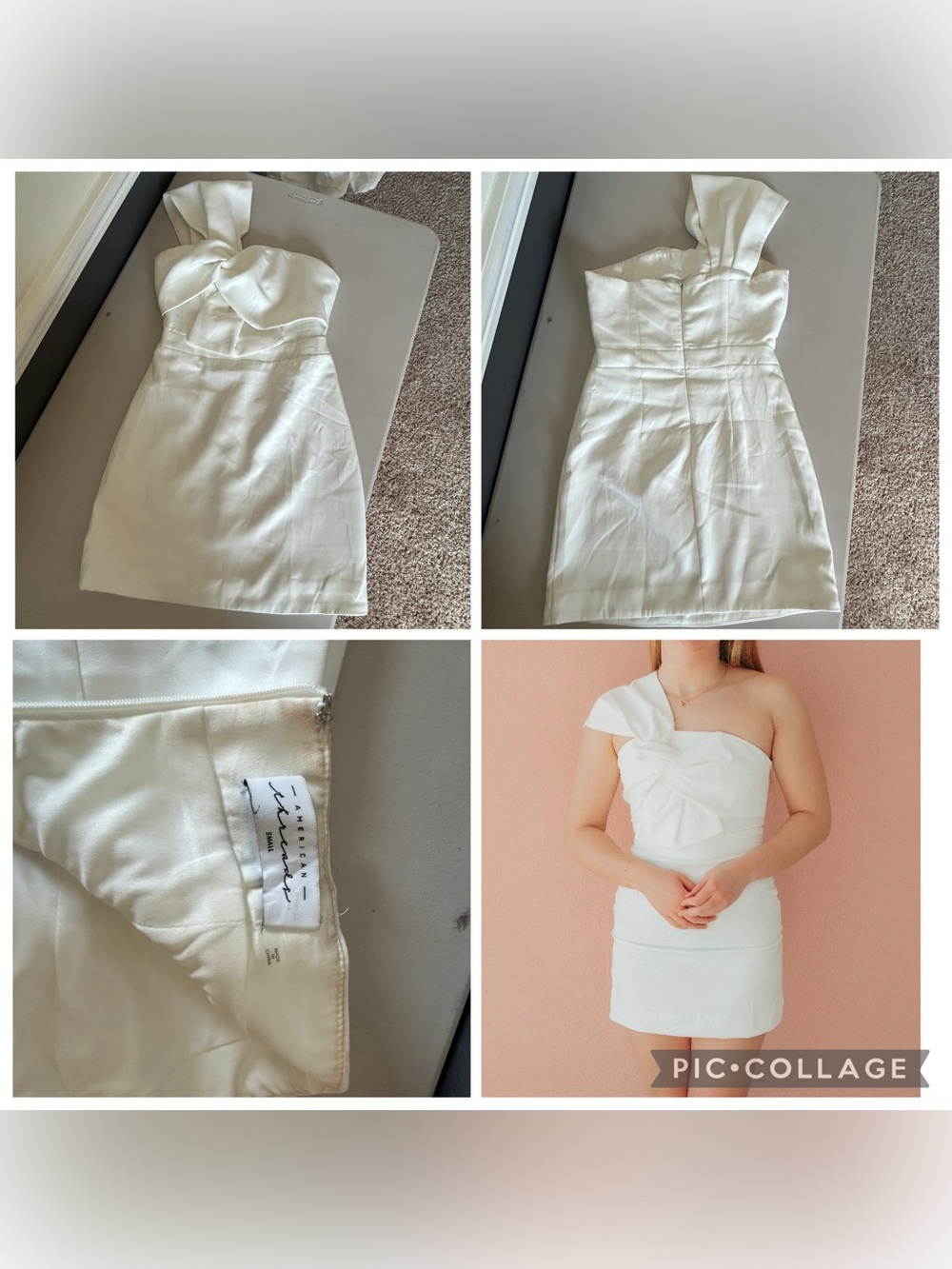American Threads White One-Shoulder Mini Dress with Twisted Bow